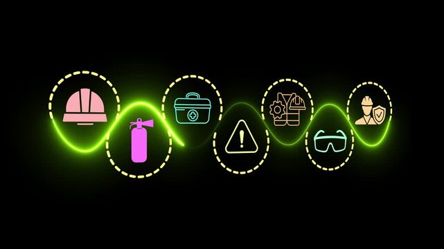 Workplace safety technology concept on the transparent background. Workplace safety technology in working process with safety culture and training. Motion graphics of self protection idea. 4k video.