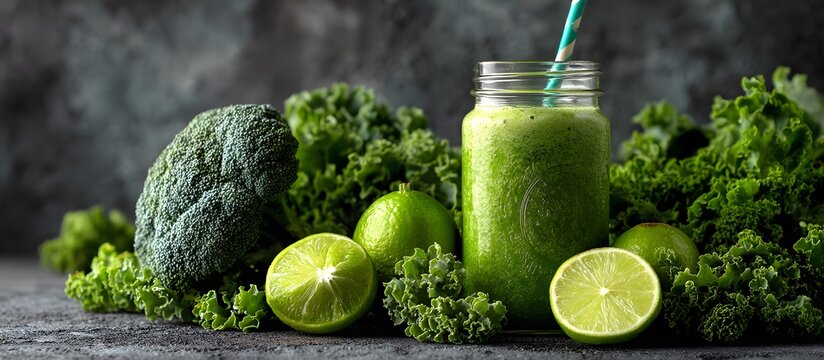 green smoothie from a pitcher into a glass. A refreshing and nutritious beverage.  healthy lifestyle - Powered by Adobe