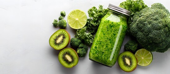 green smoothie from a pitcher into a glass. A refreshing and nutritious beverage.  healthy lifestyle