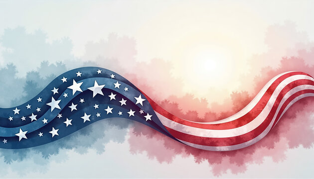 Waving American flag design with stars and stripes on soft background
