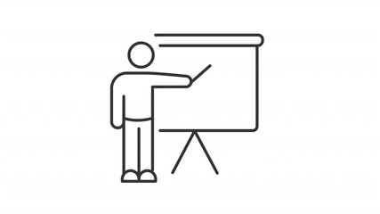 Animated teacher at blackboard line icon. Professional tutor conducting lesson animation. Educational facility staff. School. Outline element on white background. HD video with alpha channel - Powered by Adobe