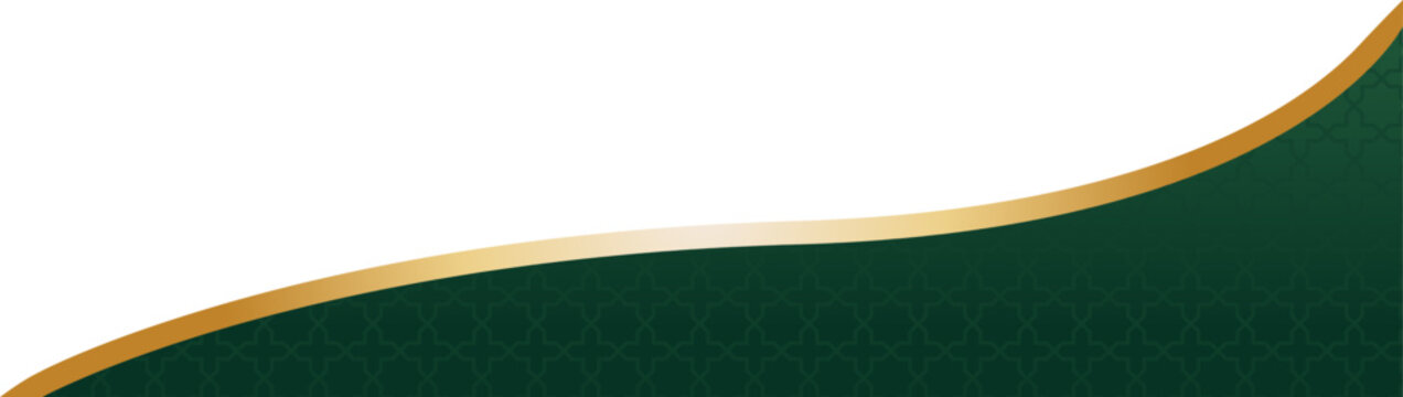 Green and gold curved islamic header corner with geometric pattern for banner design