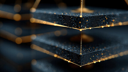 Cyber regulation layers scene showing stacked interfaces representing governance justice system professionalism digital environment controlled lighting