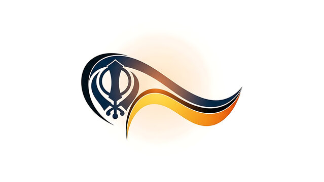 Abstract illustration of sikh khanda symbol blended with dynamic orange and black flowing elements