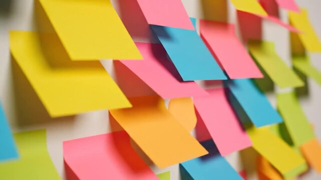 Brightly colored sticky notes layered on wall