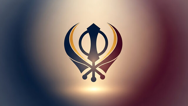 Khanda symbol representing sikh faith centered on dramatic gradient blurred background with subtle illuminated glow