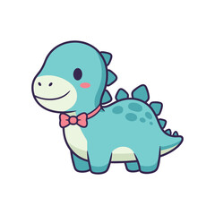 Adorable Cartoon Dinosaur with Pink Bow Tie Illustration © MdAlamgir
