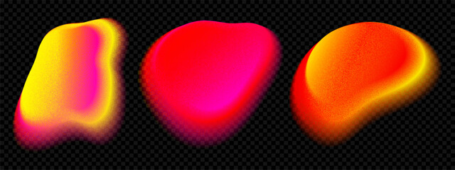 Soft gradient blob with blurry red orange and pink color aura for abstract background. Fluid watercolor shape with neon mesh glow and grainy noise texture. Y2k ombre flow figure effect vector © Mariia