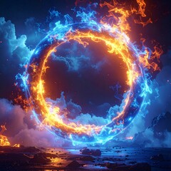 Fiery Portal - A Mesmerizing Display of Orange and Blue Energy in the Cosmos.