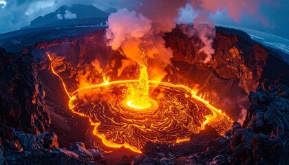 Fiery Volcanic Eruption - A Spectacular Display of Natures Raw Power and Beauty.