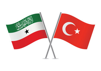 Vector illustration of Somaliland and Turkey crossed flags isolated on a white background.