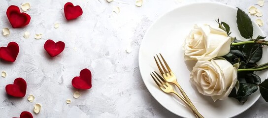 Gold cutlery complements the delicate floral arrangement for a festive touch.