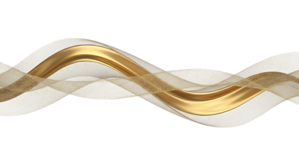 Golden and white wavy ribbon design element on transparent background high quality professional detailed modern elegant