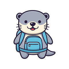 Adorable Cartoon Otter with Backpack Illustration