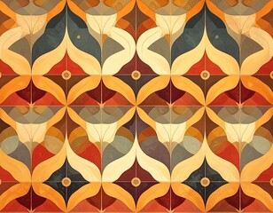 Geometric Pattern with Floral Elements in Warm Earthy Tones, Decorative Design.