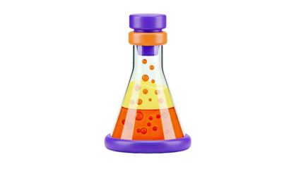 3D Cartoon Flask with Colorful Liquids and Bubbles