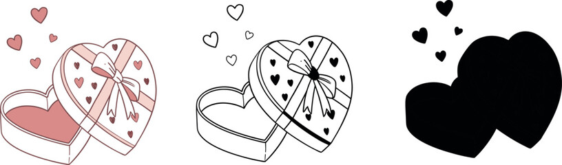 : flat vector illustration of a heart shaped gift box