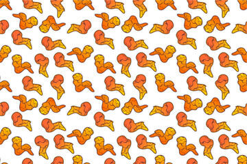 Fried chicken seamless pattern background. Fried chicken wings pattern. Cartoon fried chicken pattern background. Fast food pattern background.