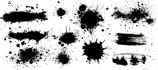 Fototapeta premium Hand painted black ink grunge brushstroke set background. creative grunge brush strokes splatter stains texture and overlay vector collection.
