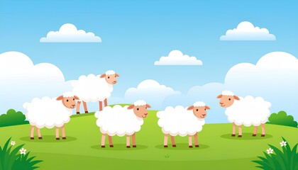 A cute cartoon vector illustration of sheep in the field