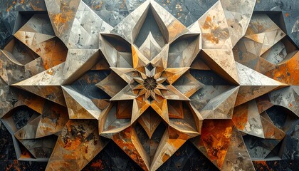 Geometric Starburst Pattern - A Detailed Metallic Architectural Design.