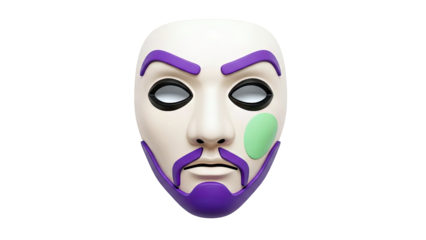 Futuristic Mask with Purple Accents and Green Cheek Mark