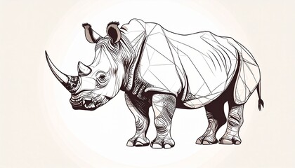 Geometric Style Rhinoceros Drawing with Stylized Details