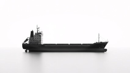 Fototapeta premium Black cargo ship silhouette on white background for transportation concept