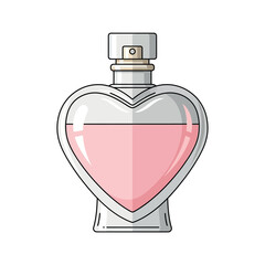 Flat vector illustration of a heart-shaped perfume bottle with pink liquid and a clean modern design, cosmetic icon for beauty and fragrance