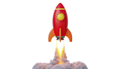 Red and Orange Rocket Launching with Smoke and Flames