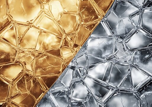 Juxtaposition of precious metals in a shattered, angular, and crystal form