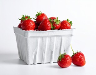 Fresh Strawberries in a White Carton - A Delicious and Healthy Treat.