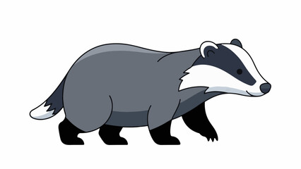 Obraz premium A cartoon illustration of a grey badger with black and white facial markings, walking