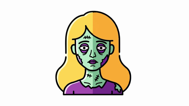 A cartoon illustration of a female zombie with blonde hair