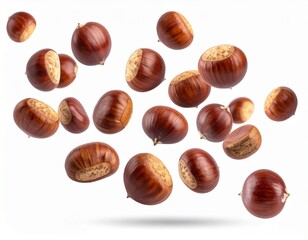 Floating Chestnuts - A Detailed Studio Shot of Freshly Harvested Edible Nuts.