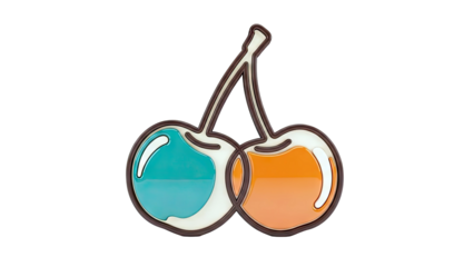 Two Stylized Cherries, Teal and Orange