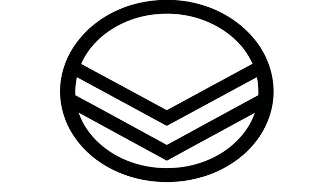 A geometric abstract logo design, featuring a circle partially encompassing two parallel chevrons