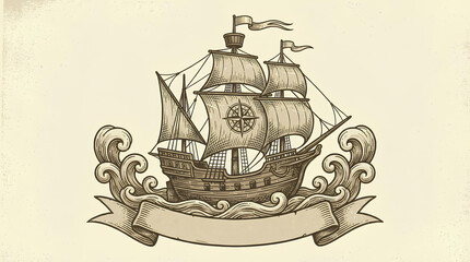 old pirate ship vector illustration
