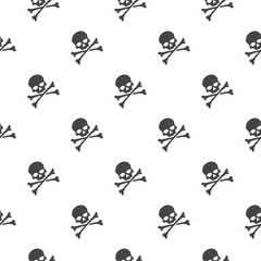 Skull and crossbones seamless pattern isolated on white background