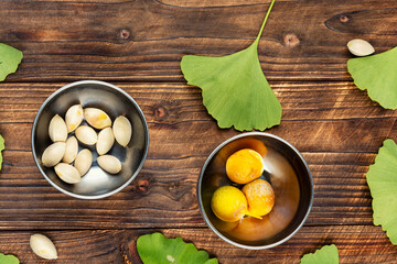 Fresh green ginkgo biloba leaves.