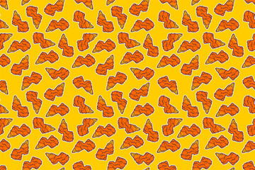 Fried chicken seamless pattern background. Fried chicken wings pattern. Cartoon fried chicken pattern background. Fast food pattern background.