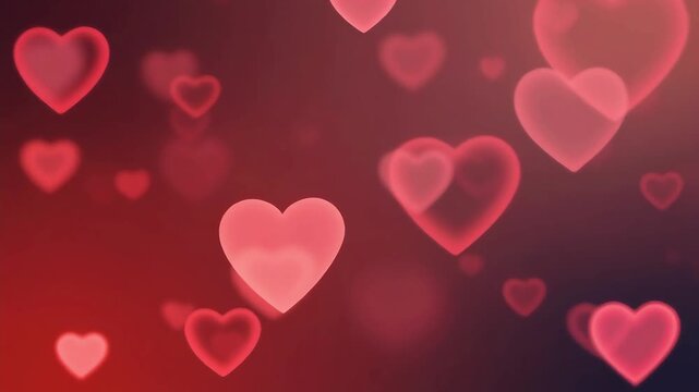 Floating Hearts on Red Gradient Background.