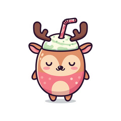 Adorable Cartoon Deer Milkshake Character Design