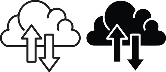 cloud computer icon, black and white silhouette, minimal flat design, vector graphic flat design icon database management, and secure digital data