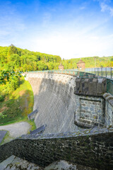 View of the Sengbach Dam and the surrounding landscape. Solingen Dam in Solingen.
