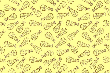 Doodle fried chicken seamless pattern background. Fried chicken thigh doodle pattern. Doodle fried chicken thigh pattern background. Fast food doodle pattern background.