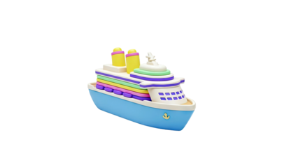 3D Rendered Cartoon Cruise Ship with Rainbow Levels