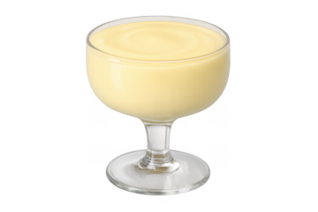 Vanilla custard pudding in glass bowl on transparent background