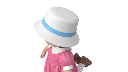 Animated girl in pink dress and white hat