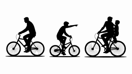 Obraz premium a minimalist depiction showcases three silhouetted figures riding bicycles in a row illustrating a family activity or journey simple and graphic high quality professional detailed modern